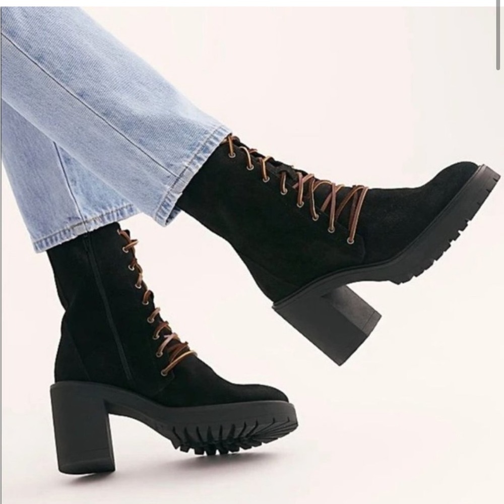 Free People Black and Brown Lace-Up Boots